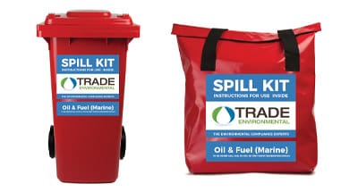 Marine oil and fuel spill kit for rapid response to hydrocarbon spills on water and dockside areas