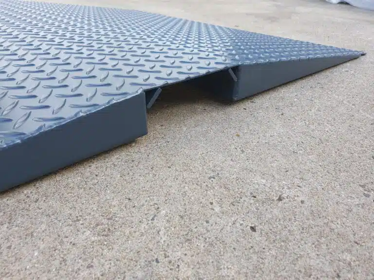 Steel HD bunding ramp for forklifts and vehicle access over rubber floor bunding