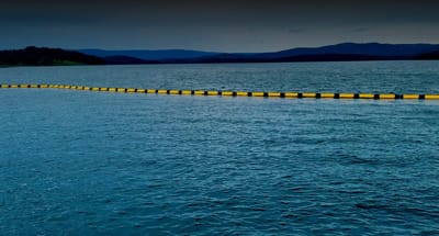 Silt curtain installed to control sediment during marine construction