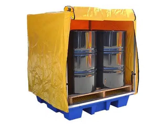4 drum bunded pallet with weather cover