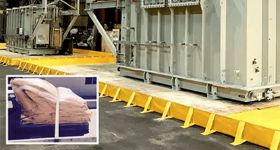 Close-up of portable bunding showing welded corner and fold-out leg supports