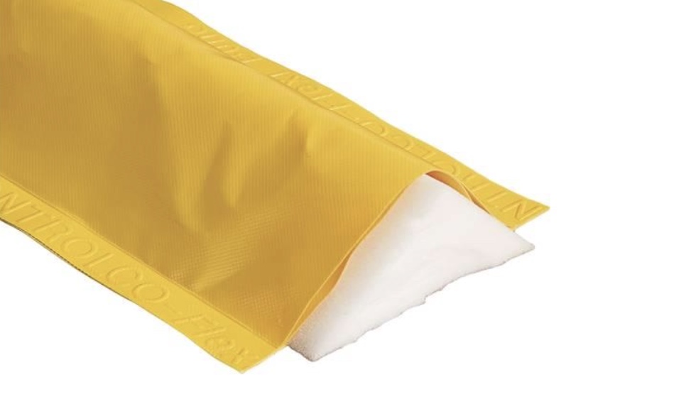Close-up of a yellow flexible floor bunding profile